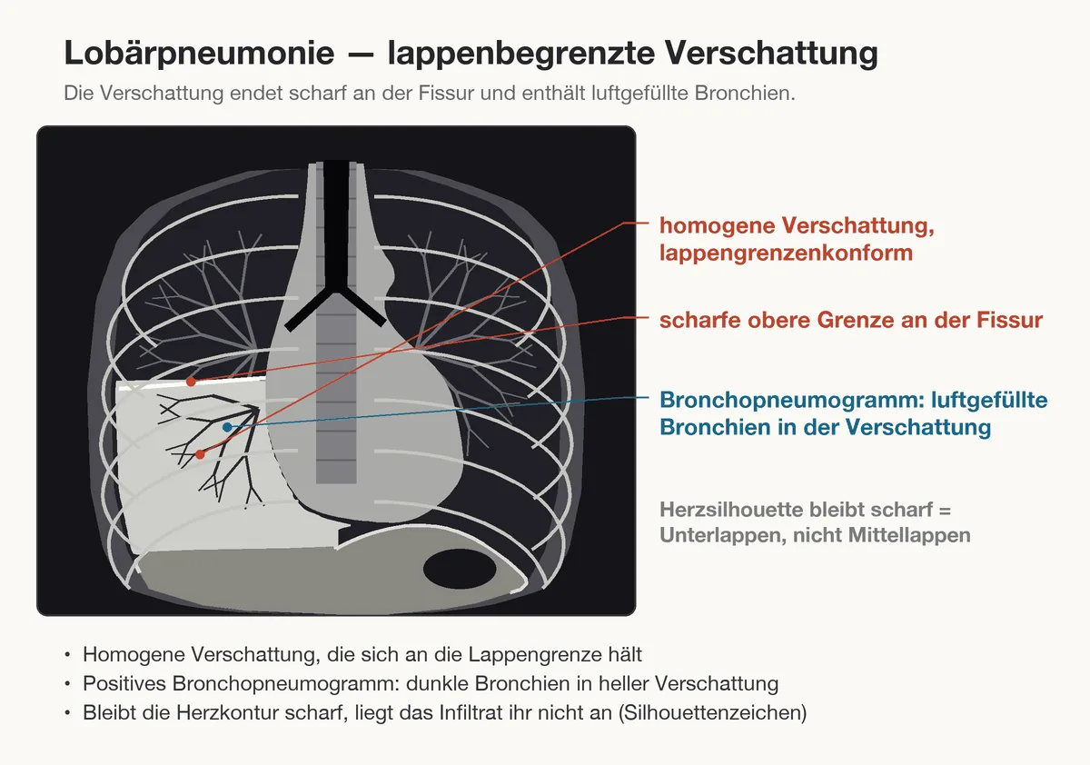 Ambulant erworbene Pneumonie (Lungenentzündung) – Schema (Zeichnung)