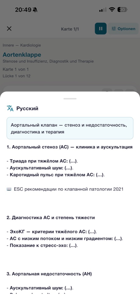 Karteikarte mit russischer Übersetzung (KP-Med)
