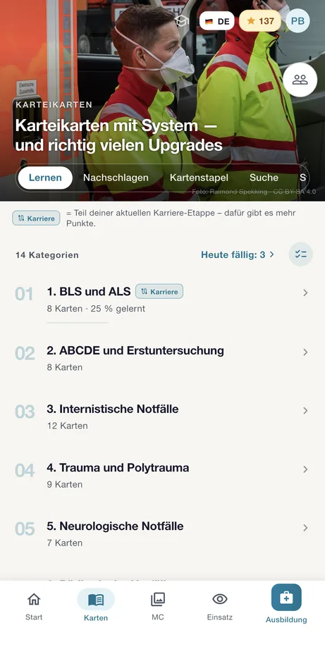 RettungsFuchs Karteikarten in 14 Kategorien